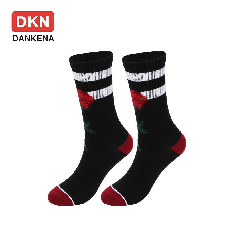 DANKENA New Tide Thigh High Socks Striped Roses Parallel Bars Lengthened Long Tide Female Socks